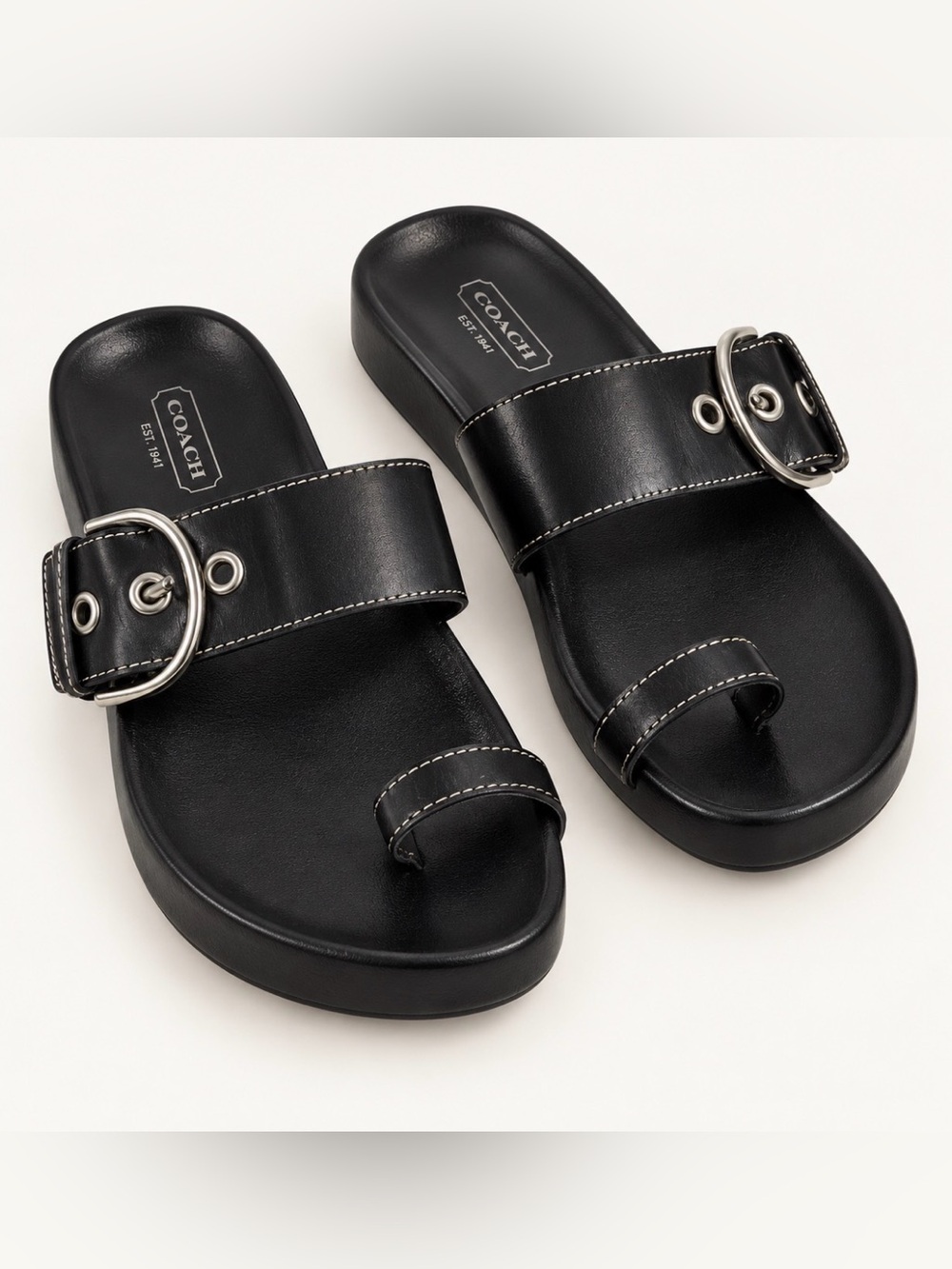 Coach Skylar Black Leather Buckle Sandals Size 8.5